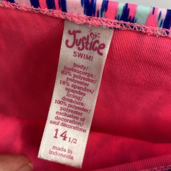 Justice Swimsuit Tankini Top Bikini Bottom Ruffle Front Sides 14 1/2 - Picture 6 of 7